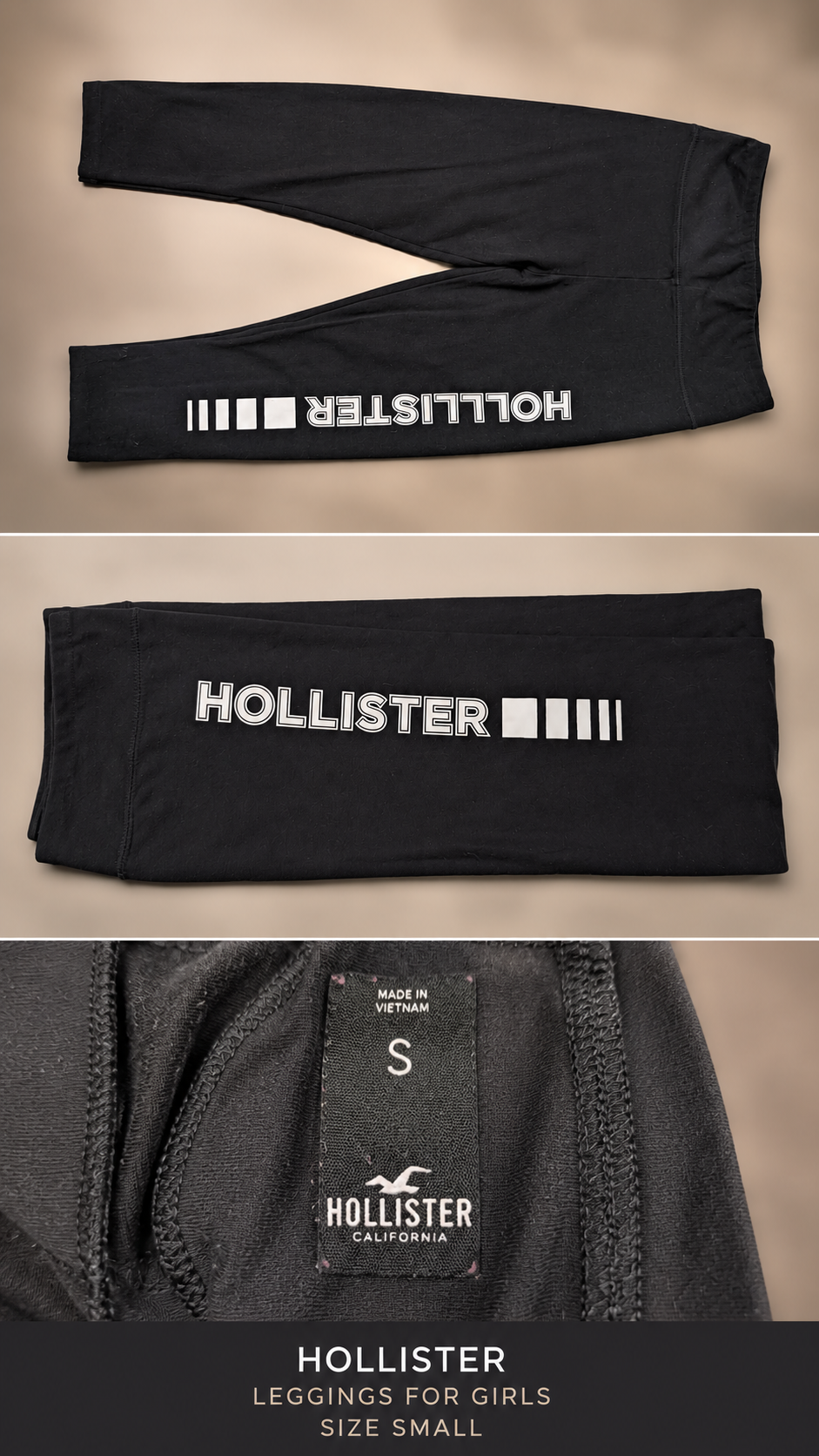 Hollister Girls Black Logo Leggings – Size Small