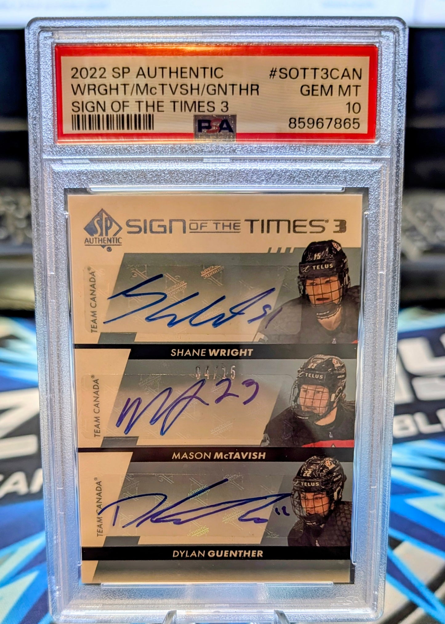 2022-23 Sign Of The Times Dylan Guenther / Shane Wright / Mason McTavish Auto #04/15 PSA 10 Gem Mint