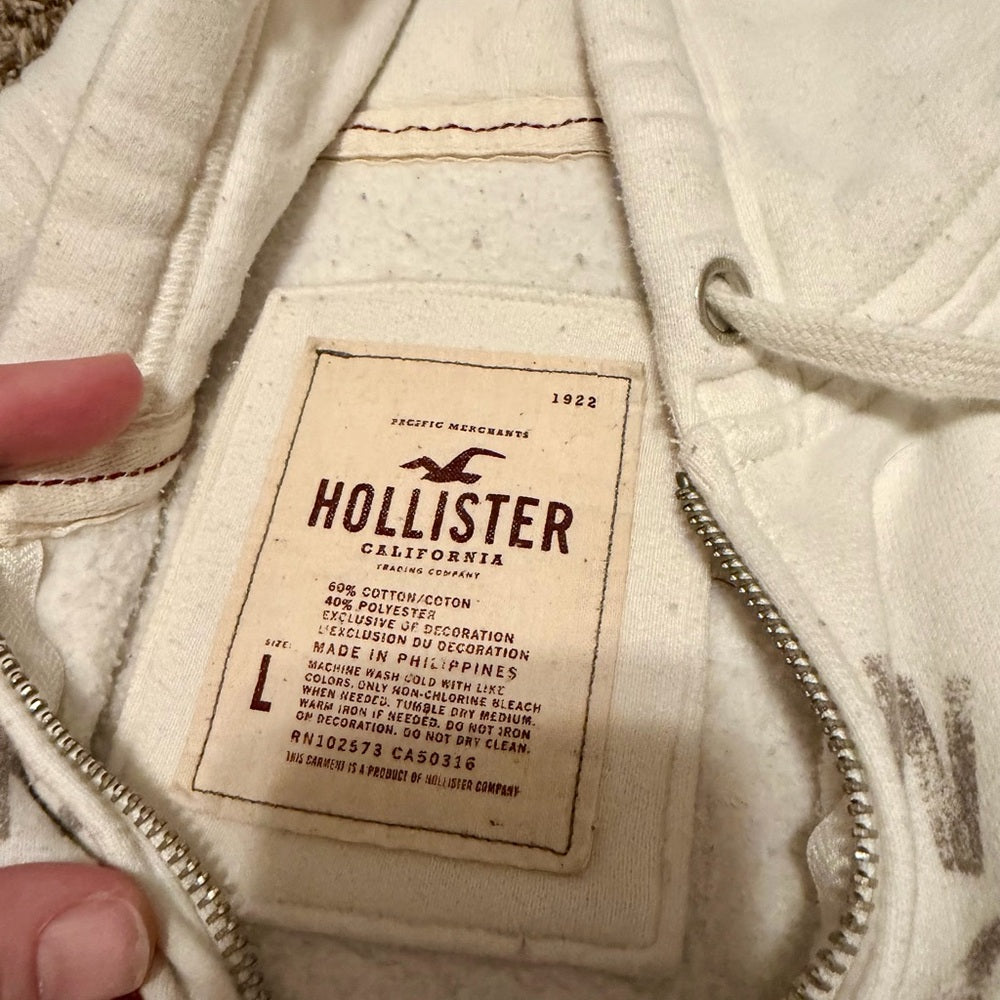 Hollister Women's Cream Fitted Zip-Up Jacket L