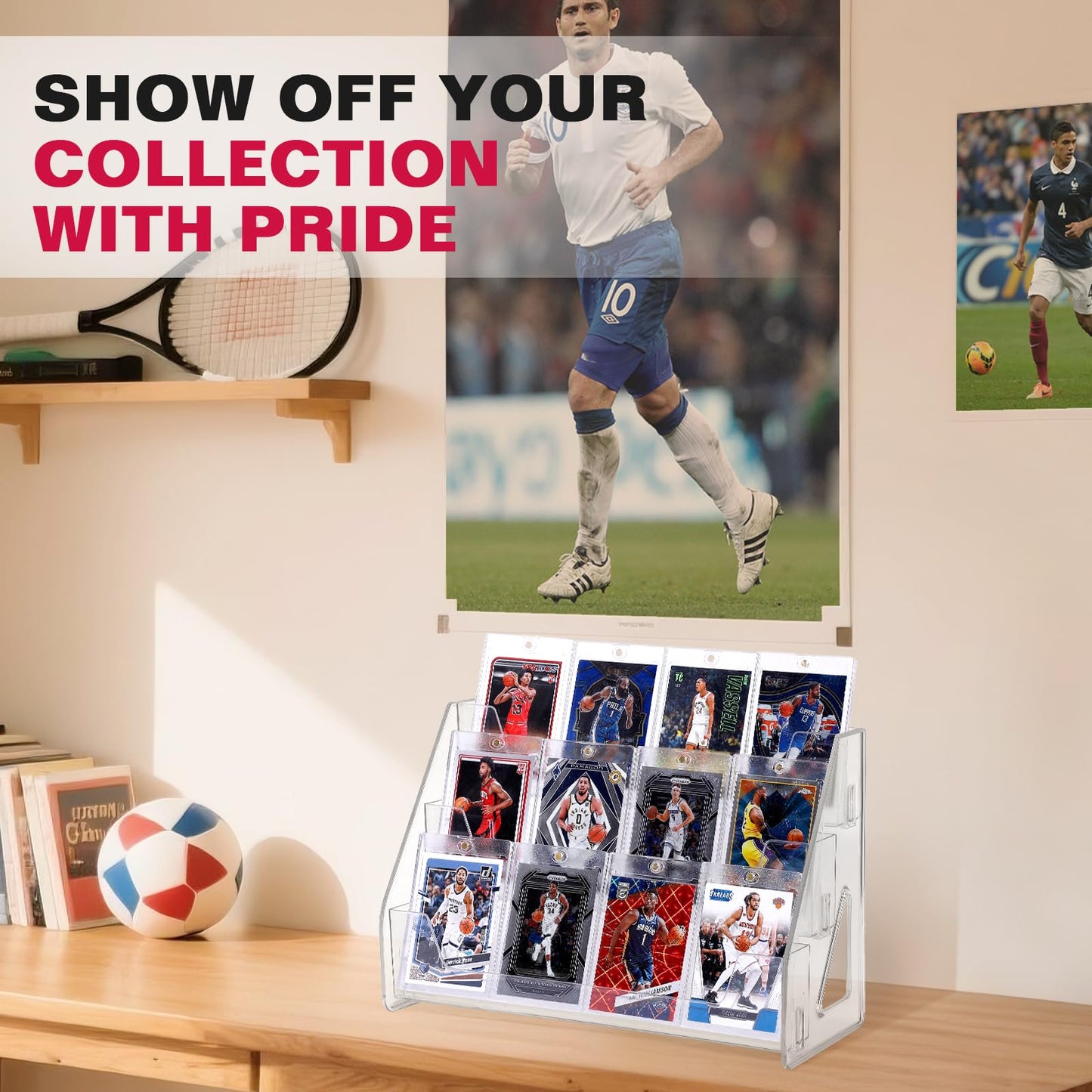 Trading Card Display Stand, Vertical Holder for Baseball Basketball Sports Graded Card Display Stand Tabletop for PSA BGS SGC Slabs, Snap-On Assembly(5 Tier, 1 Pack)