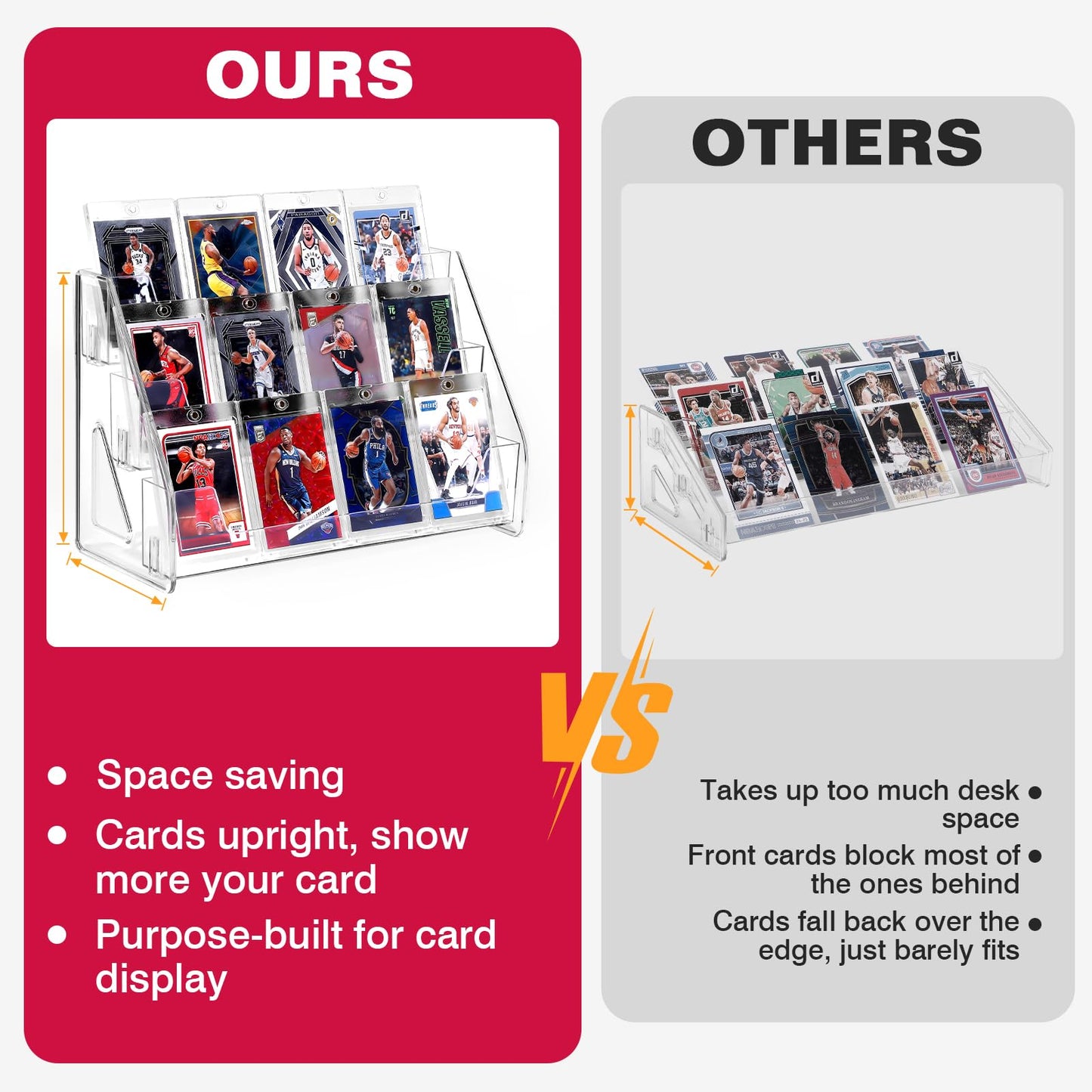 Trading Card Display Stand, Vertical Holder for Baseball Basketball Sports Graded Card Display Stand Tabletop for PSA BGS SGC Slabs, Snap-On Assembly(5 Tier, 1 Pack)