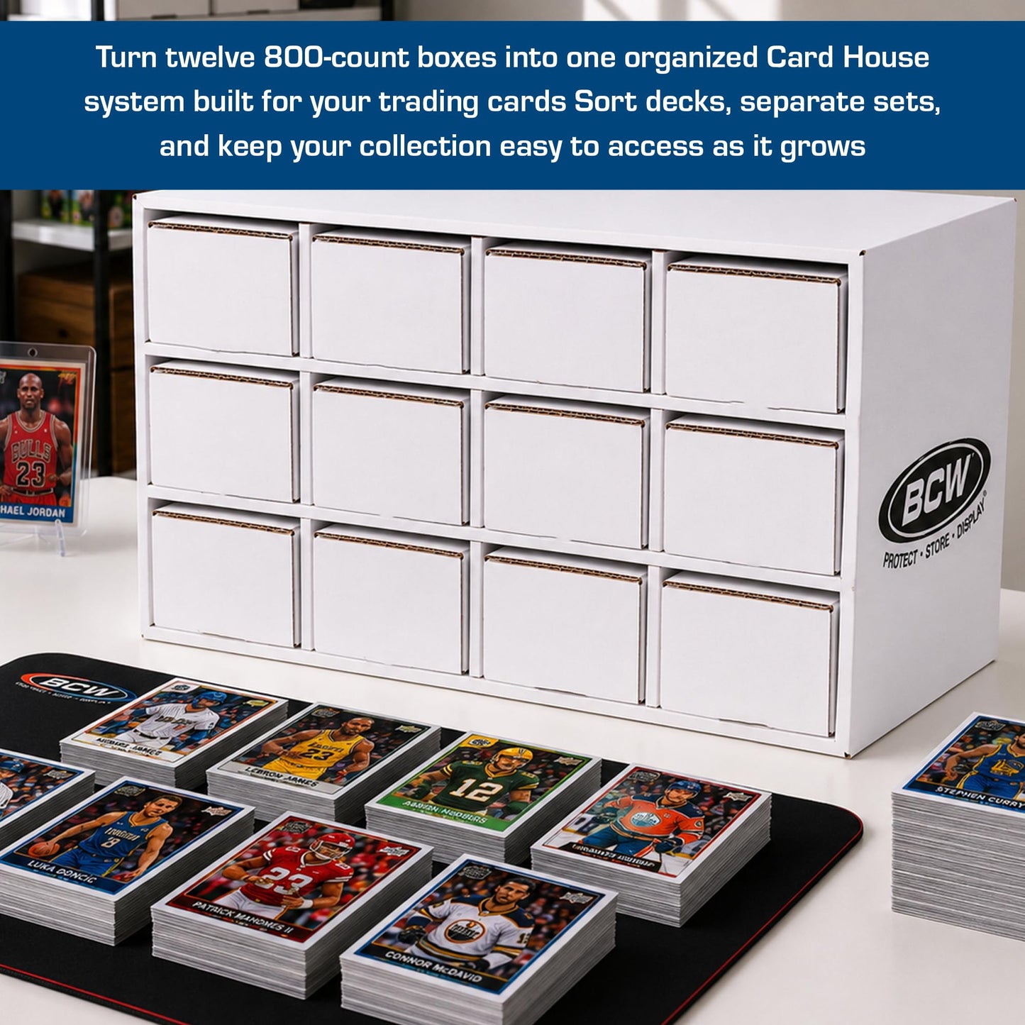 BCW Card House Storage Unit with 12 x 800ct Boxes | Holds Up to 9600 Cards | Organizer for Sports Cards, Pokémon, Magic: The Gathering & More
