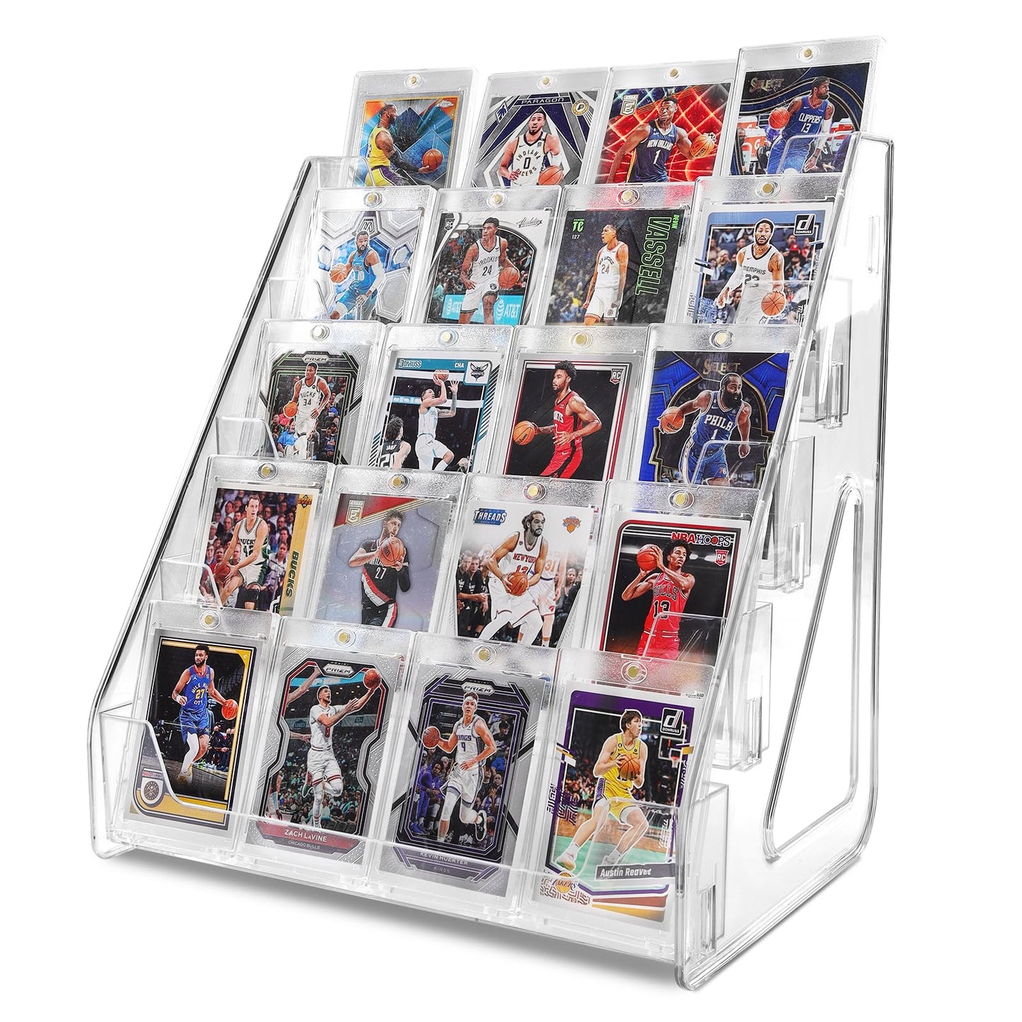 Trading Card Display Stand, Vertical Holder for Baseball Basketball Sports Graded Card Display Stand Tabletop for PSA BGS SGC Slabs, Snap-On Assembly(5 Tier, 1 Pack)