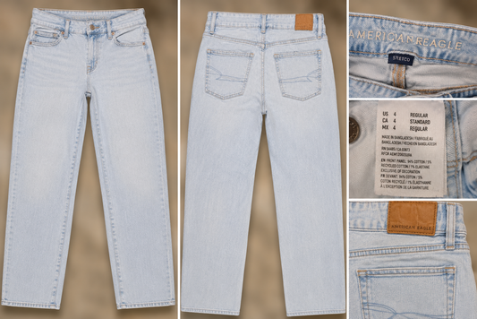 American Eagle Curvy Super High-Rise Baggy Straight Jeans – Light Wash – Size 4