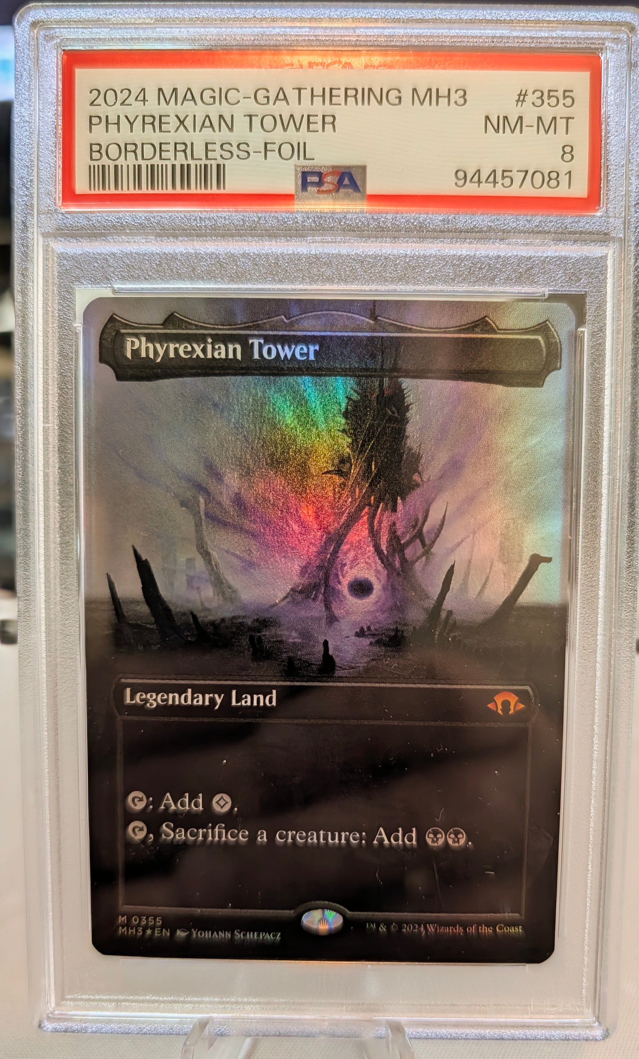 Magic: The Gathering Phyrexian Tower #355 - PSA 8 (Modern Horizons 3 Borderless - Foil)