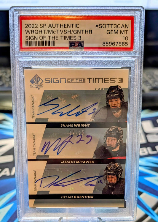 2022-23 Sign Of The Times Dylan Guenther / Shane Wright / Mason McTavish Auto #04/15 PSA 10 Gem Mint