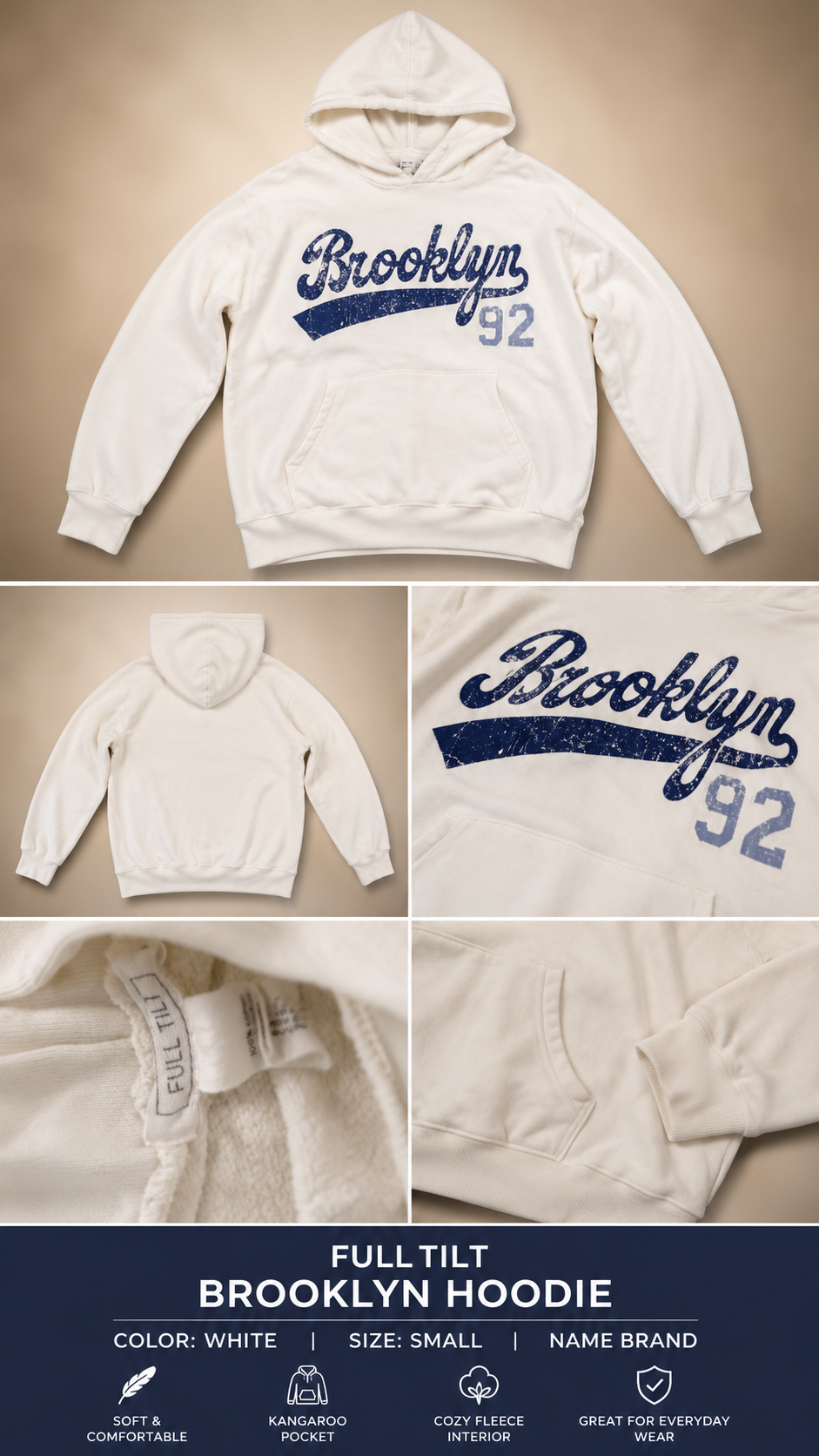 Full Tilt Brooklyn '92 White Graphic Hoodie – Juniors Small