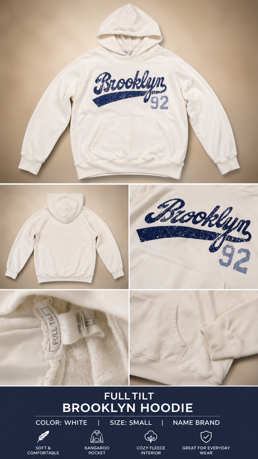 Full Tilt Brooklyn '92 White Graphic Hoodie – Juniors Small