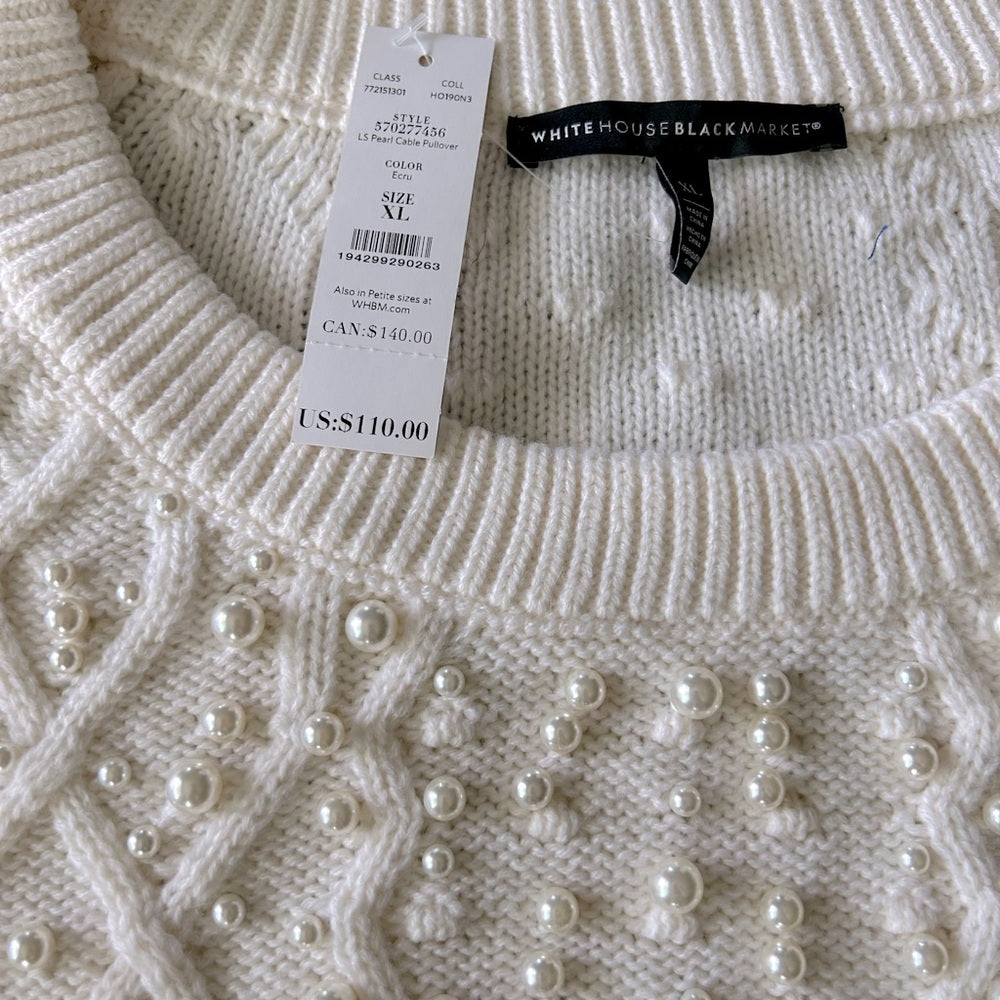 White House Black Market Women's Cream Pearled Sweater XL