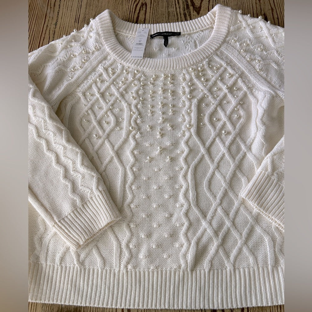 White House Black Market Women's Cream Pearled Sweater XL