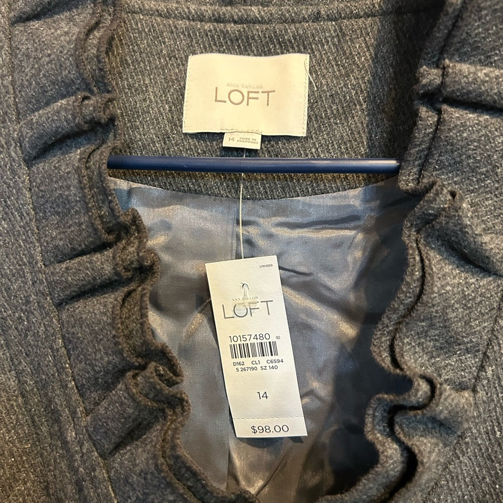 LOFT Women's Gray Cropped Ruffled Jacket 14