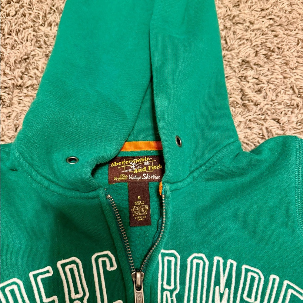 Abercrombie & Fitch Women's Green 3/4 Zip-Up Hoodie S