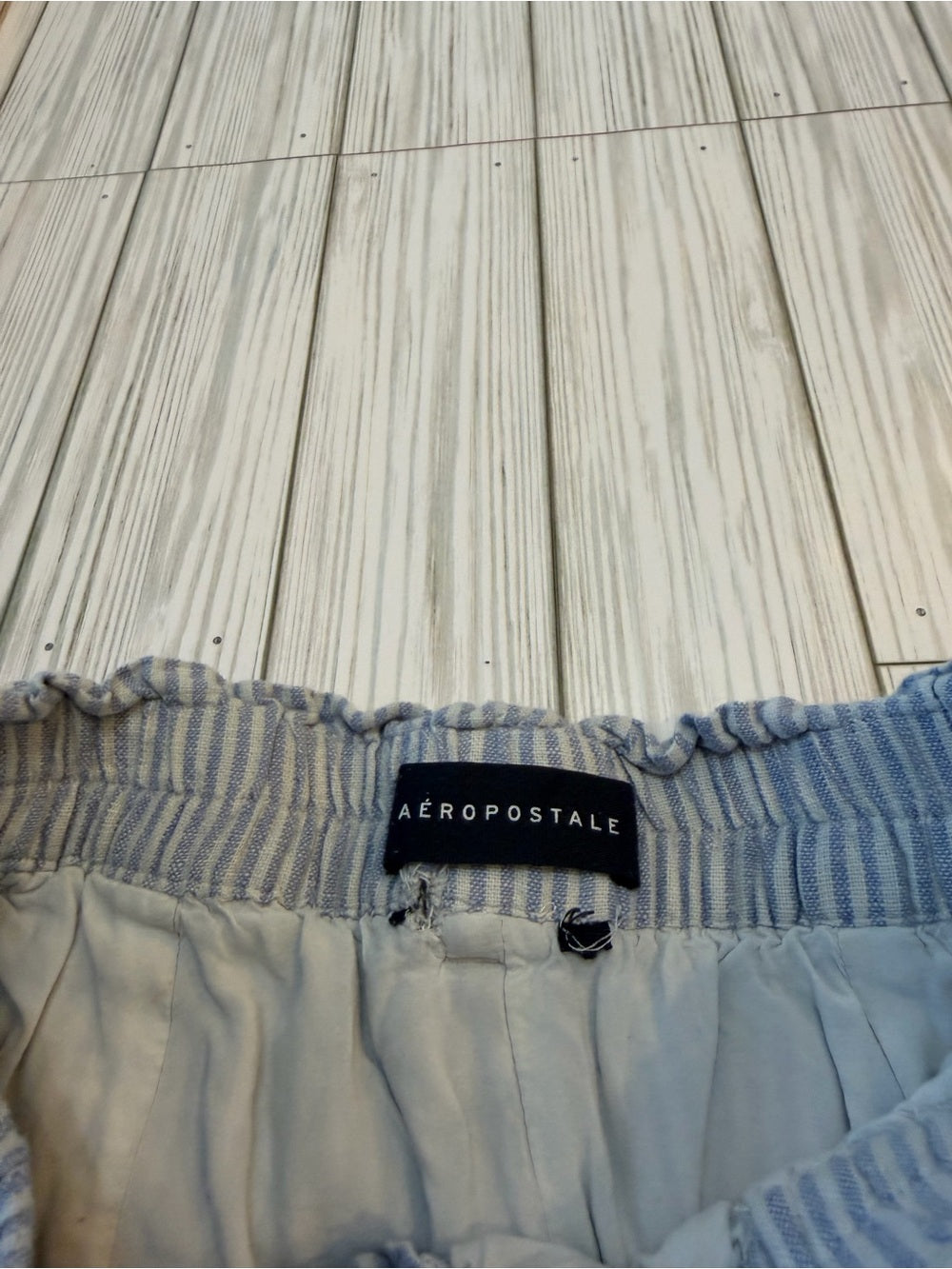 Aeropostale Women's Light Blue & White Striped Linen High Waist Shorts S