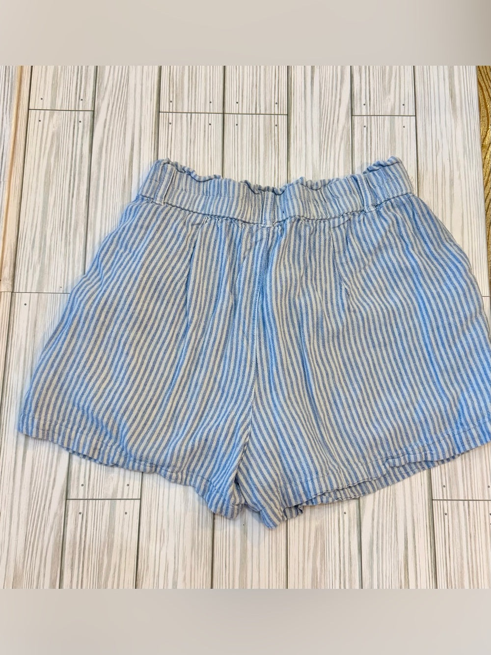 Aeropostale Women's Light Blue & White Striped Linen High Waist Shorts S