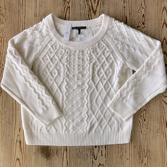 White House Black Market Women's Cream Pearled Sweater XL