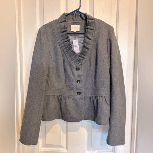 LOFT Women's Gray Cropped Ruffled Jacket 14