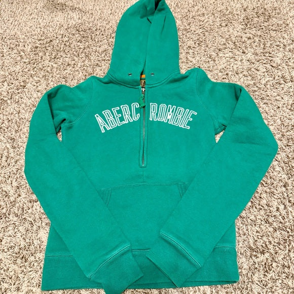 Abercrombie & Fitch Women's Green 3/4 Zip-Up Hoodie S