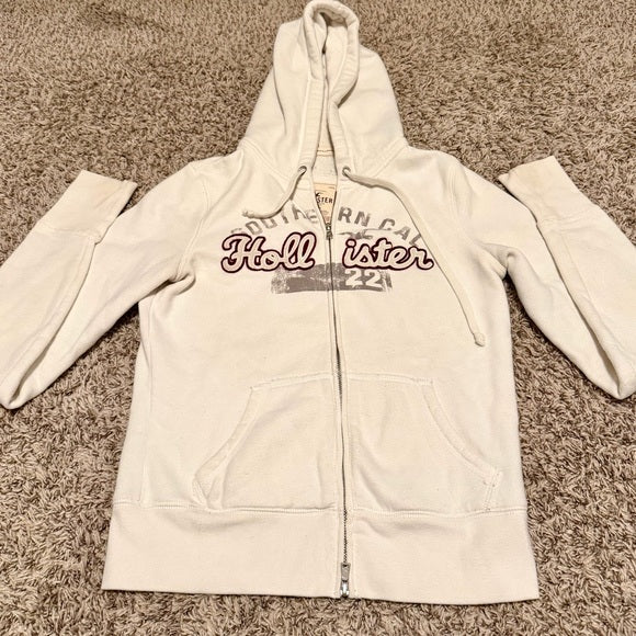 Hollister Women's Cream Fitted Zip-Up Jacket L
