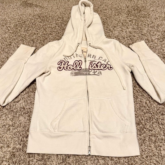 Hollister Women's Cream Fitted Zip-Up Jacket L