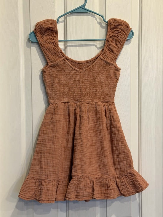 American Eagle Outfitters Women's Rust Ruffle-Hem Cotton Dress XS