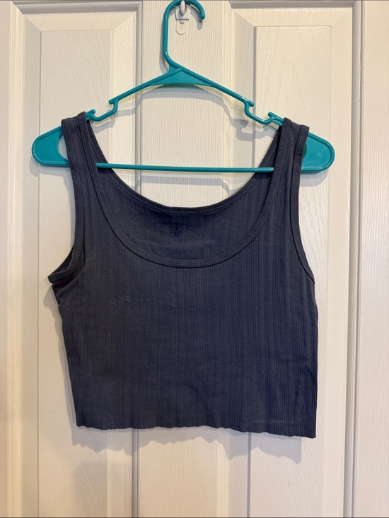 Brandy Melville Women's Dark Indigo Blue Ribbed Scoop Neck Tank