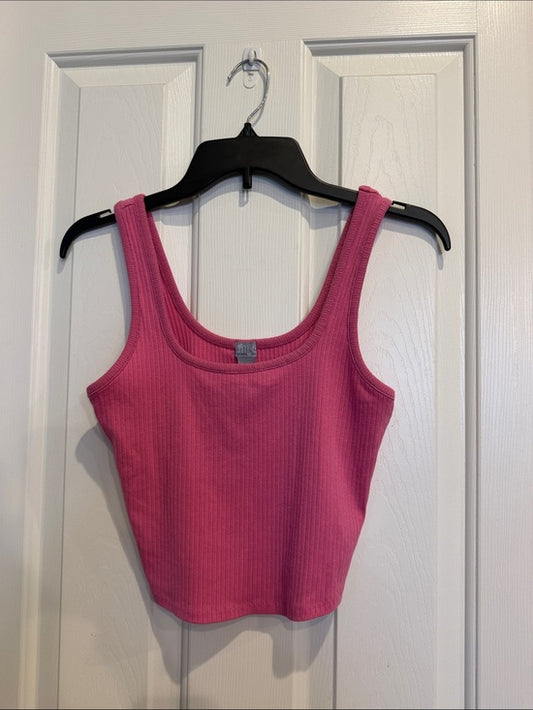 Tilly's Women's Hot Pink Ribbed Square-Neck Tank M