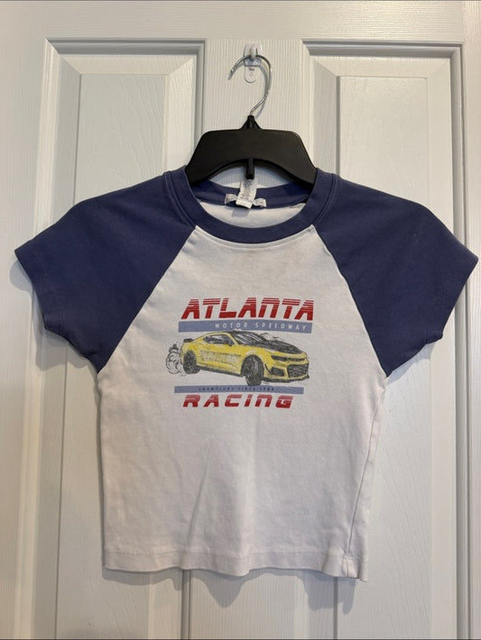 Full Tilt Women's White & Navy Atlanta Racing Crop Top M