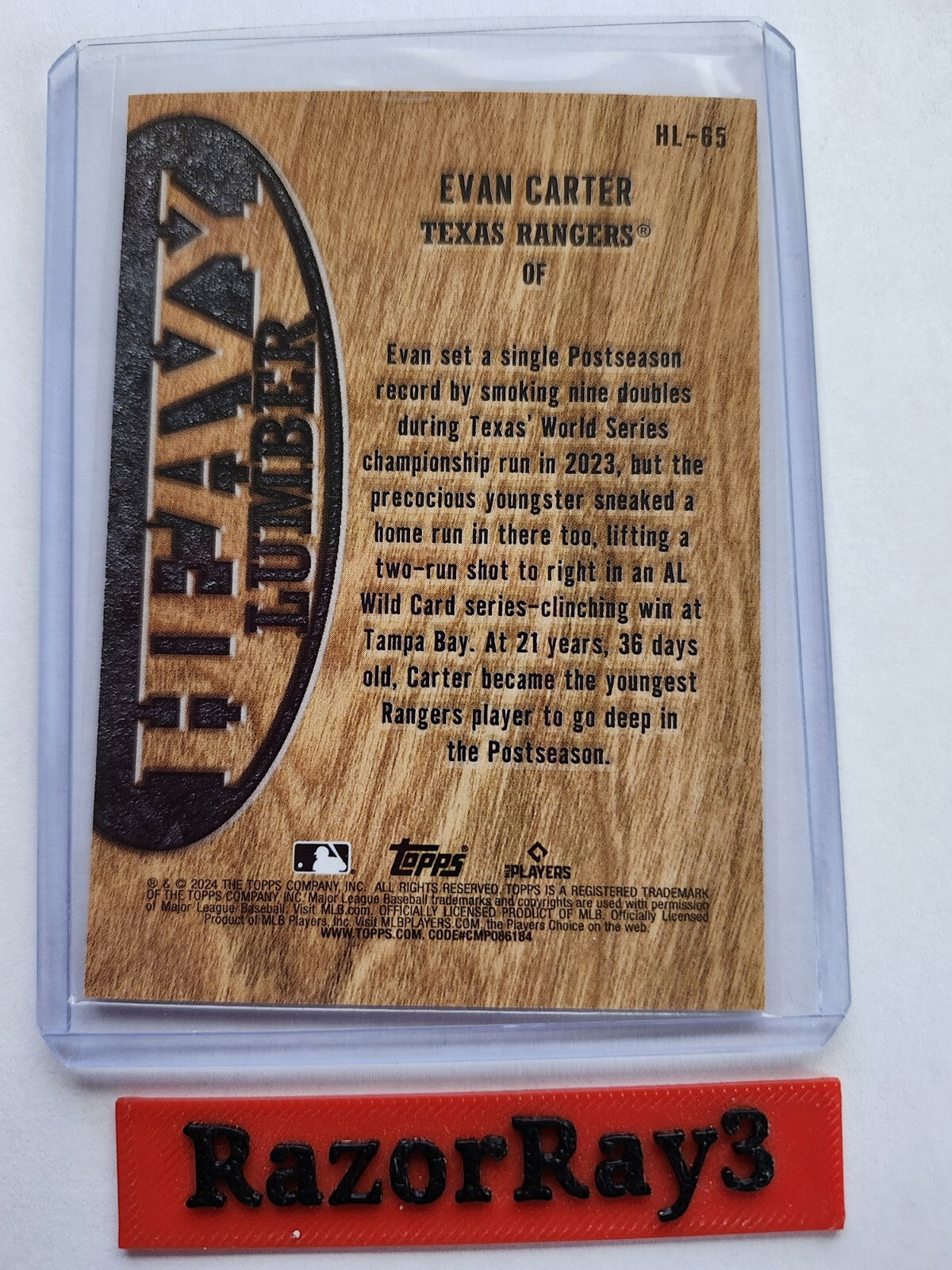 Topps 2024 Update Heavy Lumber SSP Evan Carter Rookie Card Texas Rangers HL-65